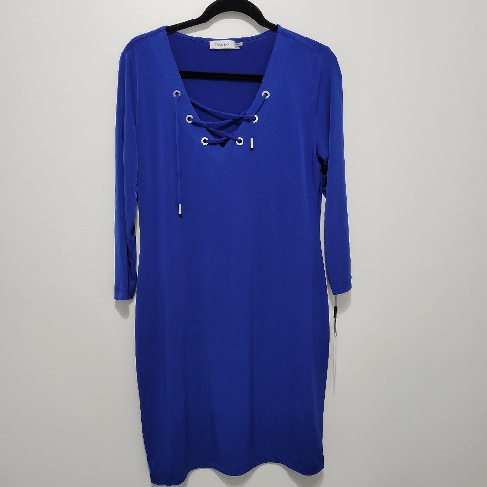 Calvin Klein blue long sleeved dress NWT